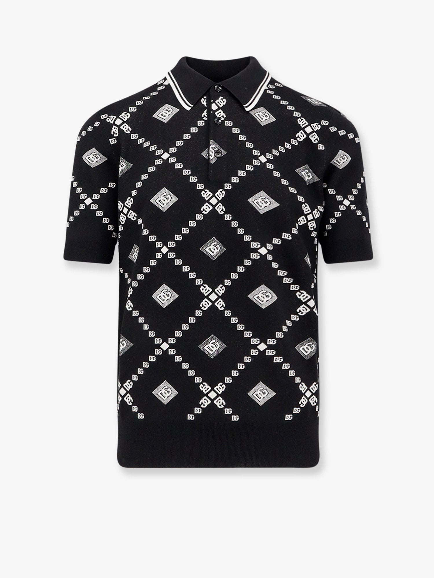 Dolce & Gabbana Wool And Silk Polo Shirt With Logo Monogram - 1