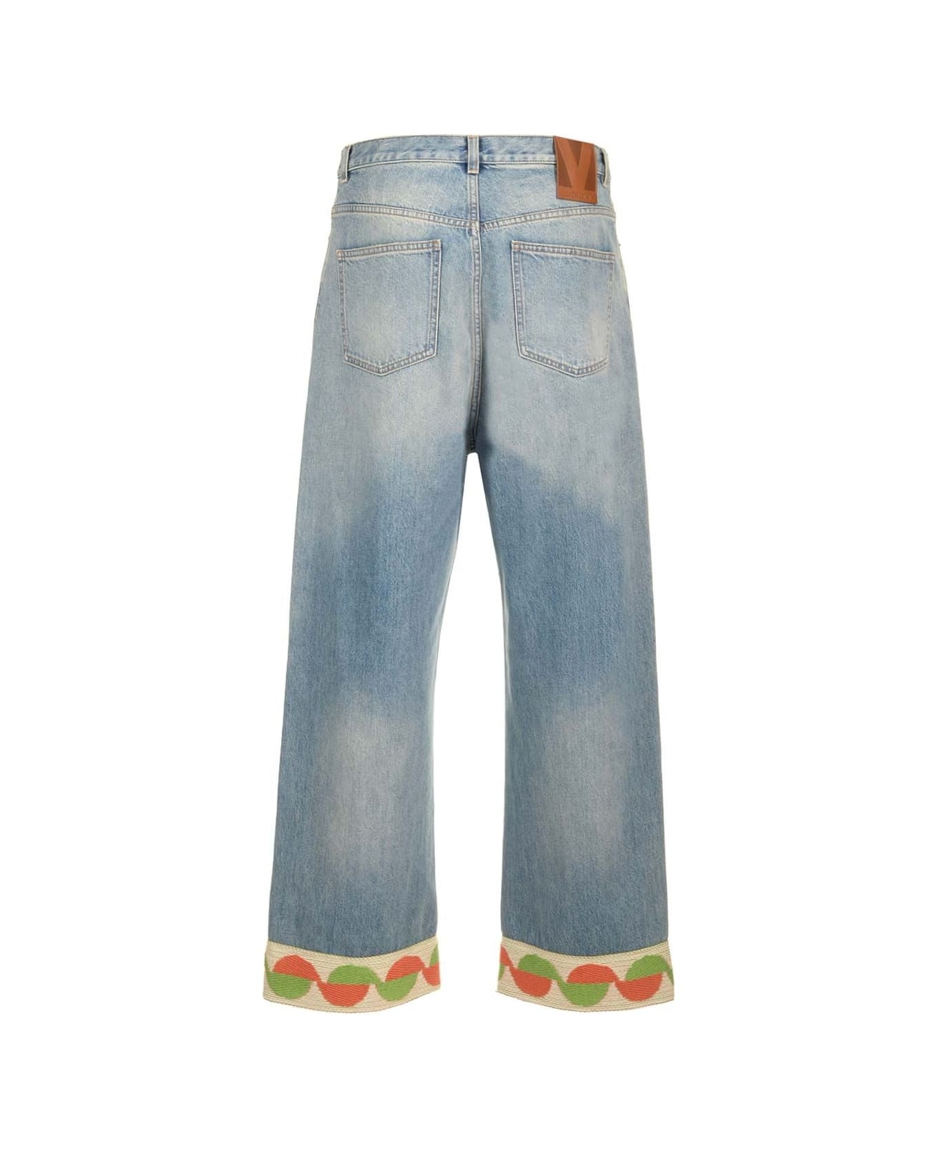 Denim Trousers With Jacquard Hem - 2