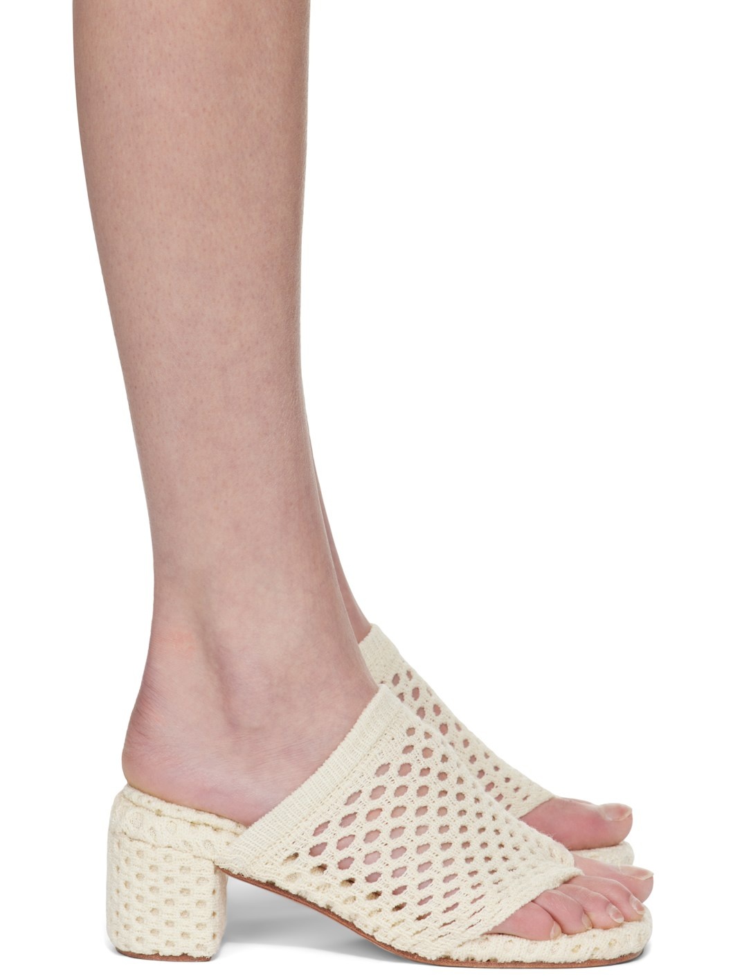 Beige Knit Heeled Sandals - 1
