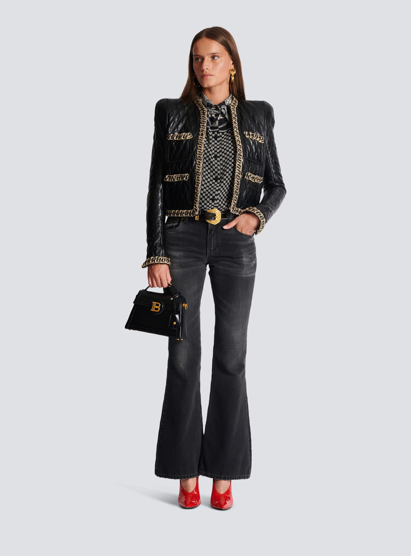 Balmain Quilted leather jacket with chains outlook