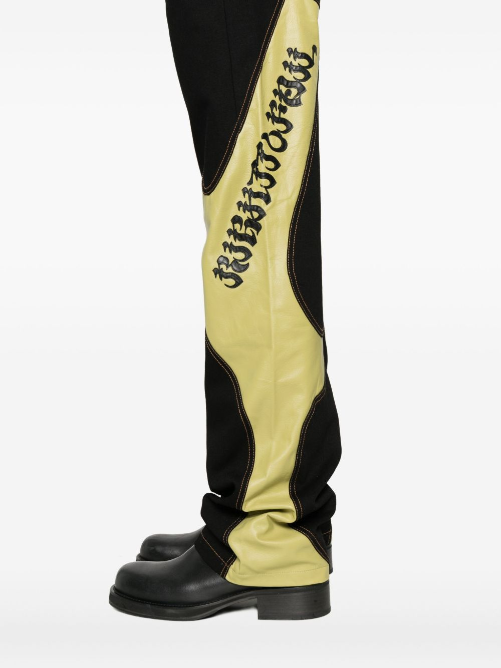 leather-panelled logo jeans - 5