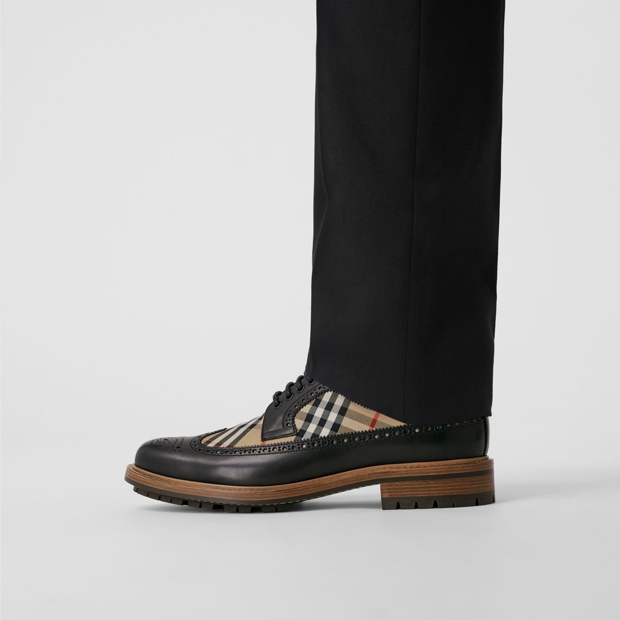 Vintage Check Panel Leather Derby Shoes - 3