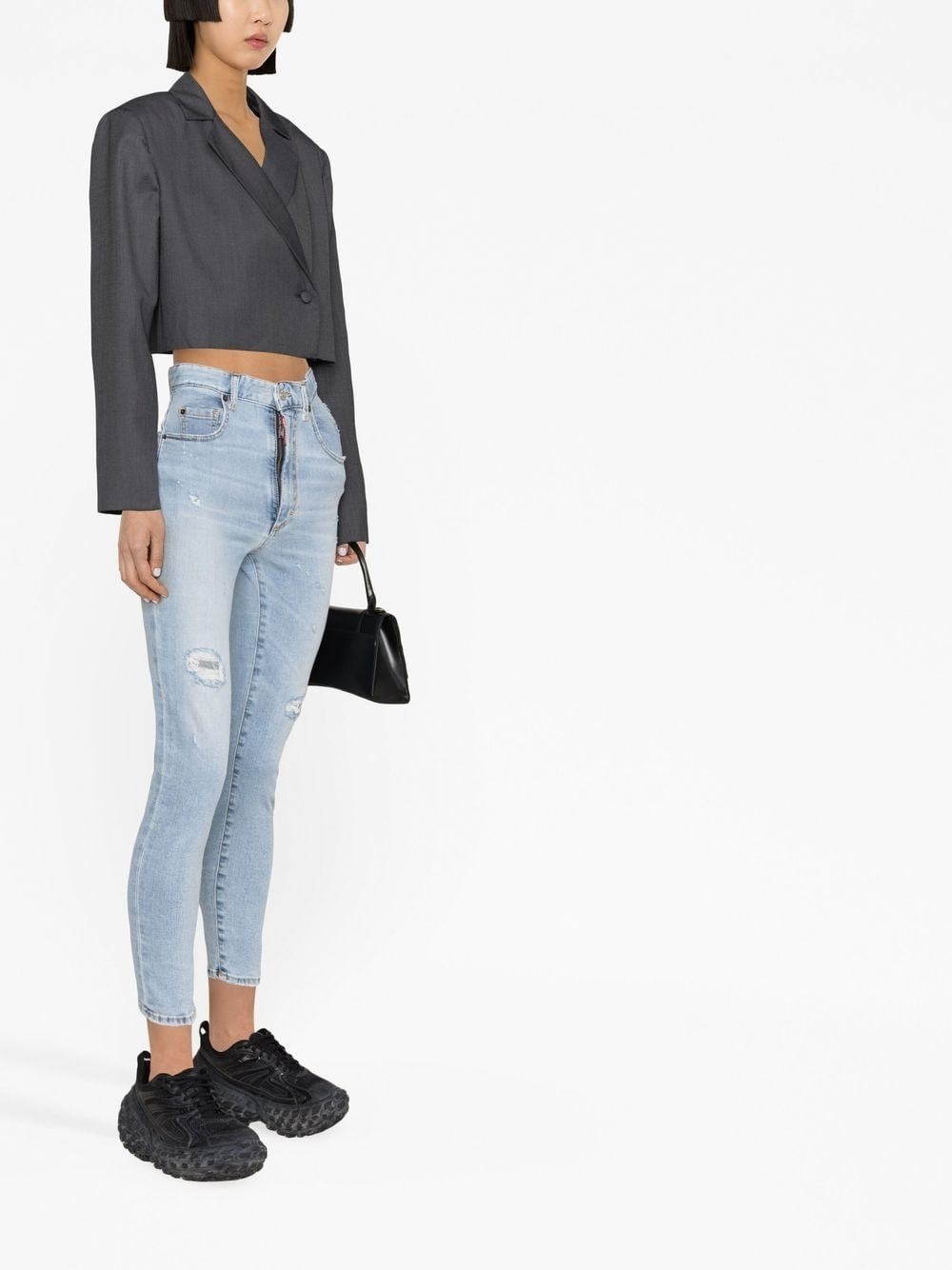 logo-tag distressed skinny jeans - 3