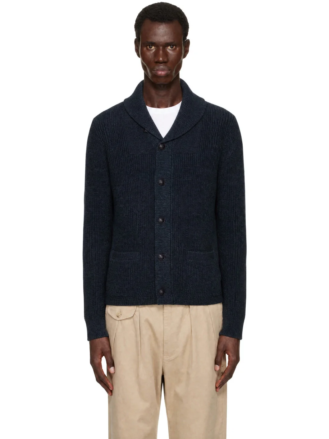 Navy Shawl Cotton Cardigan - 1