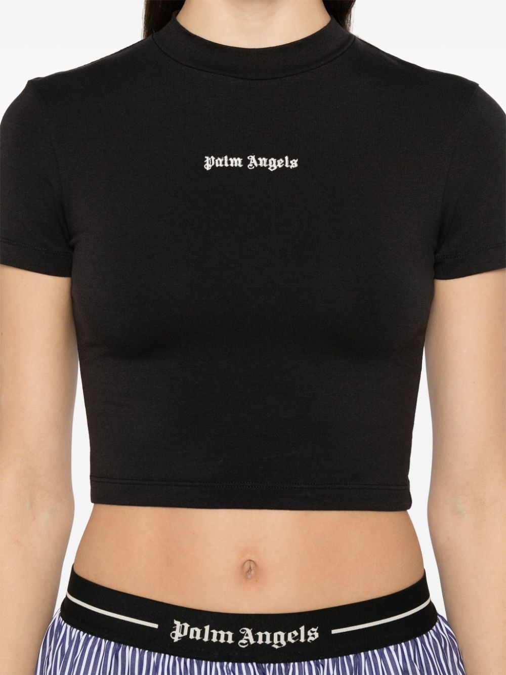 embroidered-logo cropped T-shirt - 5