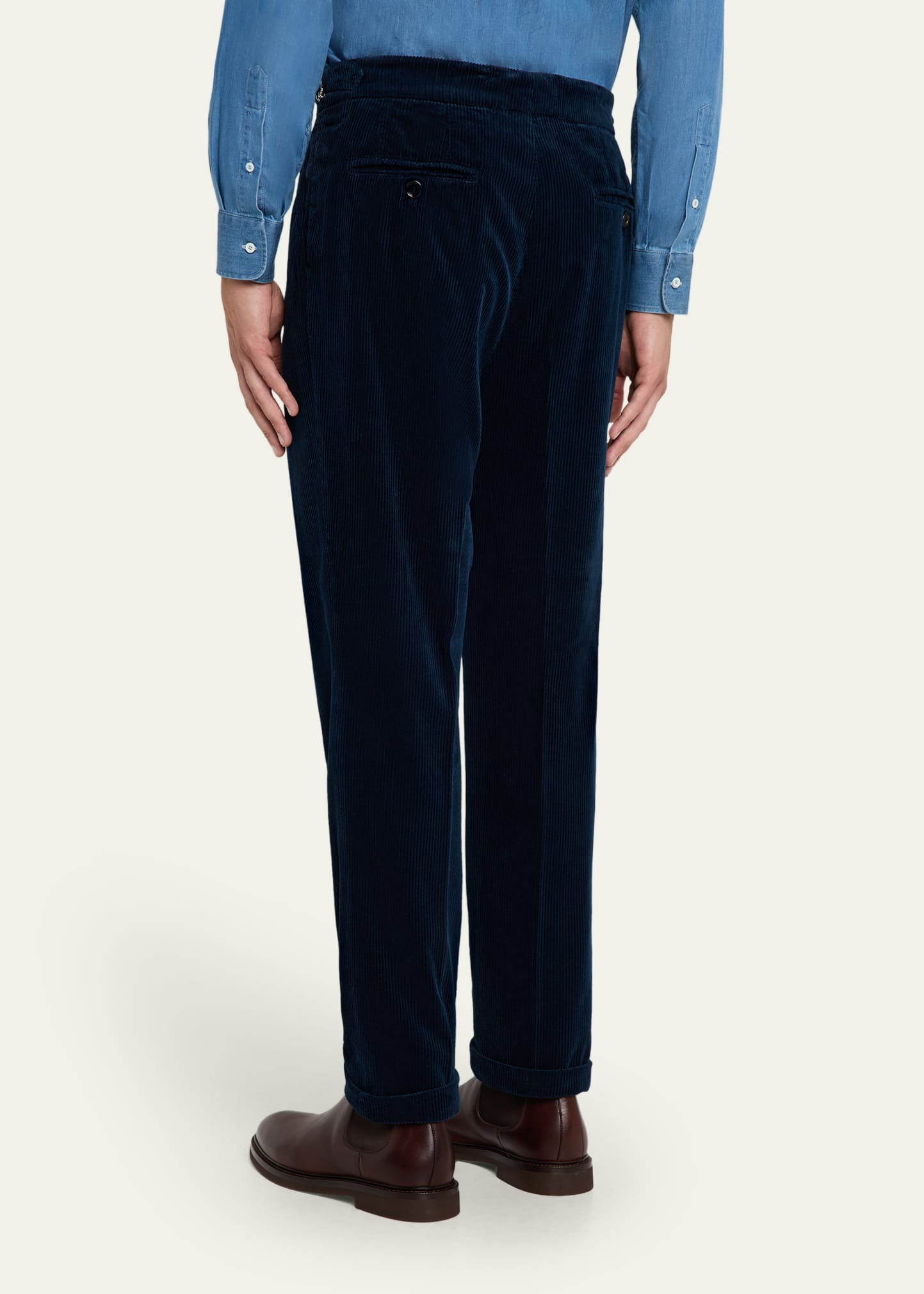 Men's Cotton Corduroy Waist-Tab Pleated Pants - 3