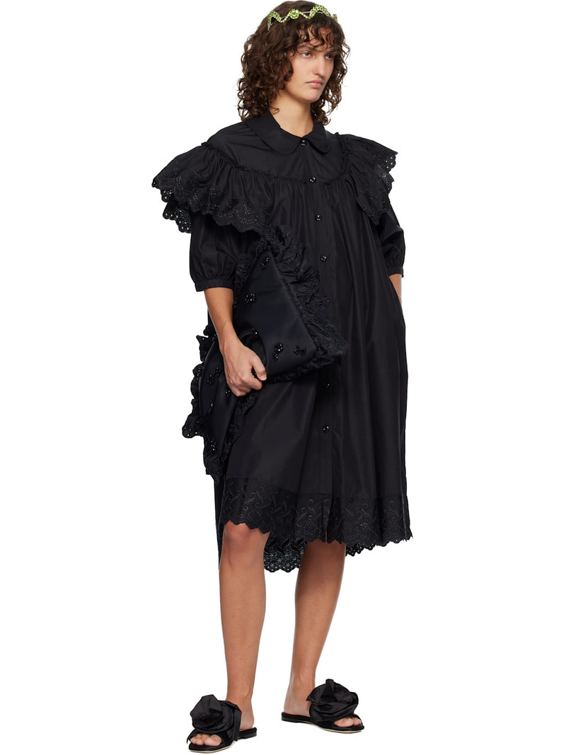 Simone Rocha Black Puff Sleeve Ruffle Frill Trim Shirt Midi Dress outlook