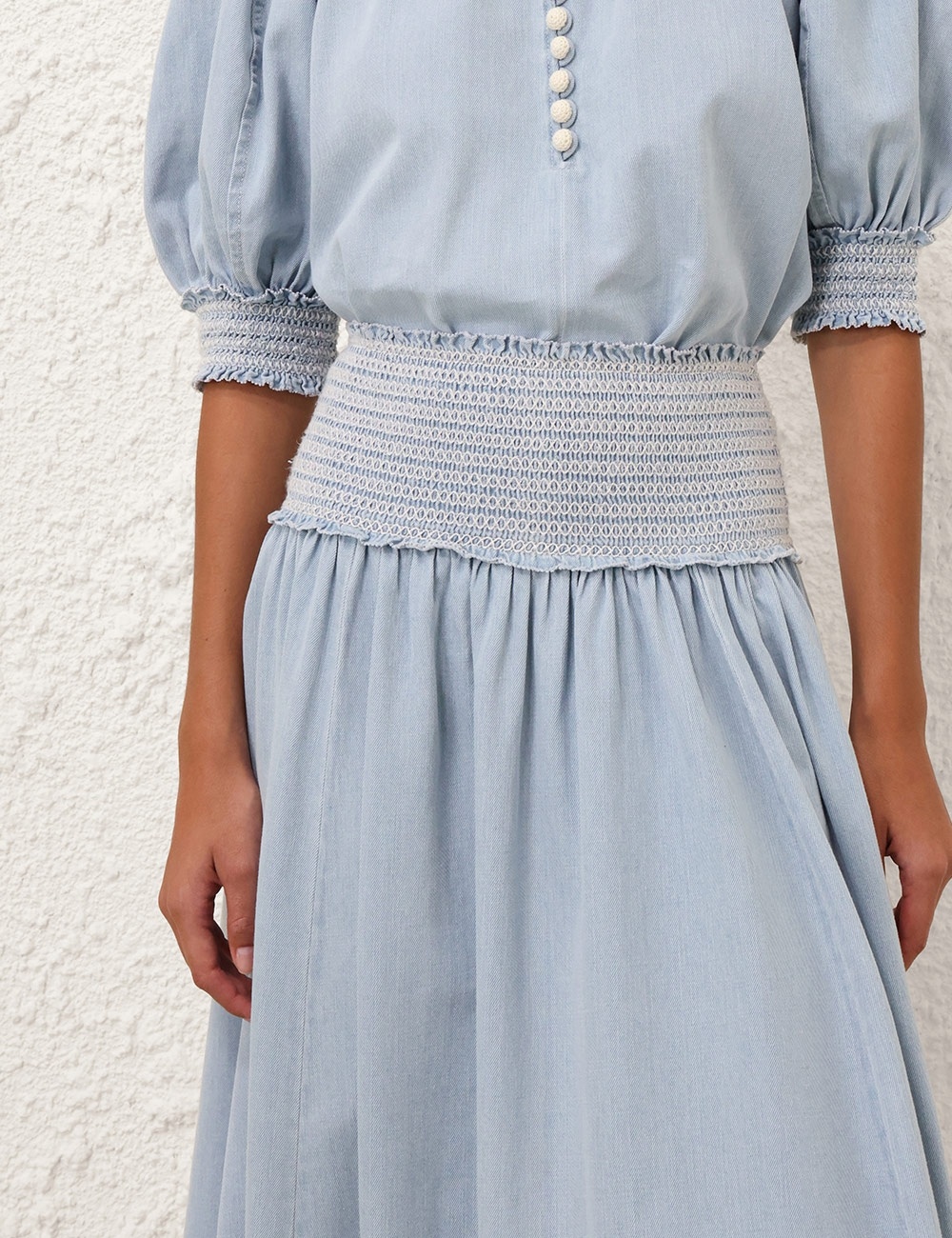 Zimmermann ASCENSION SHIRRED DENIM SKIRT | REVERSIBLE