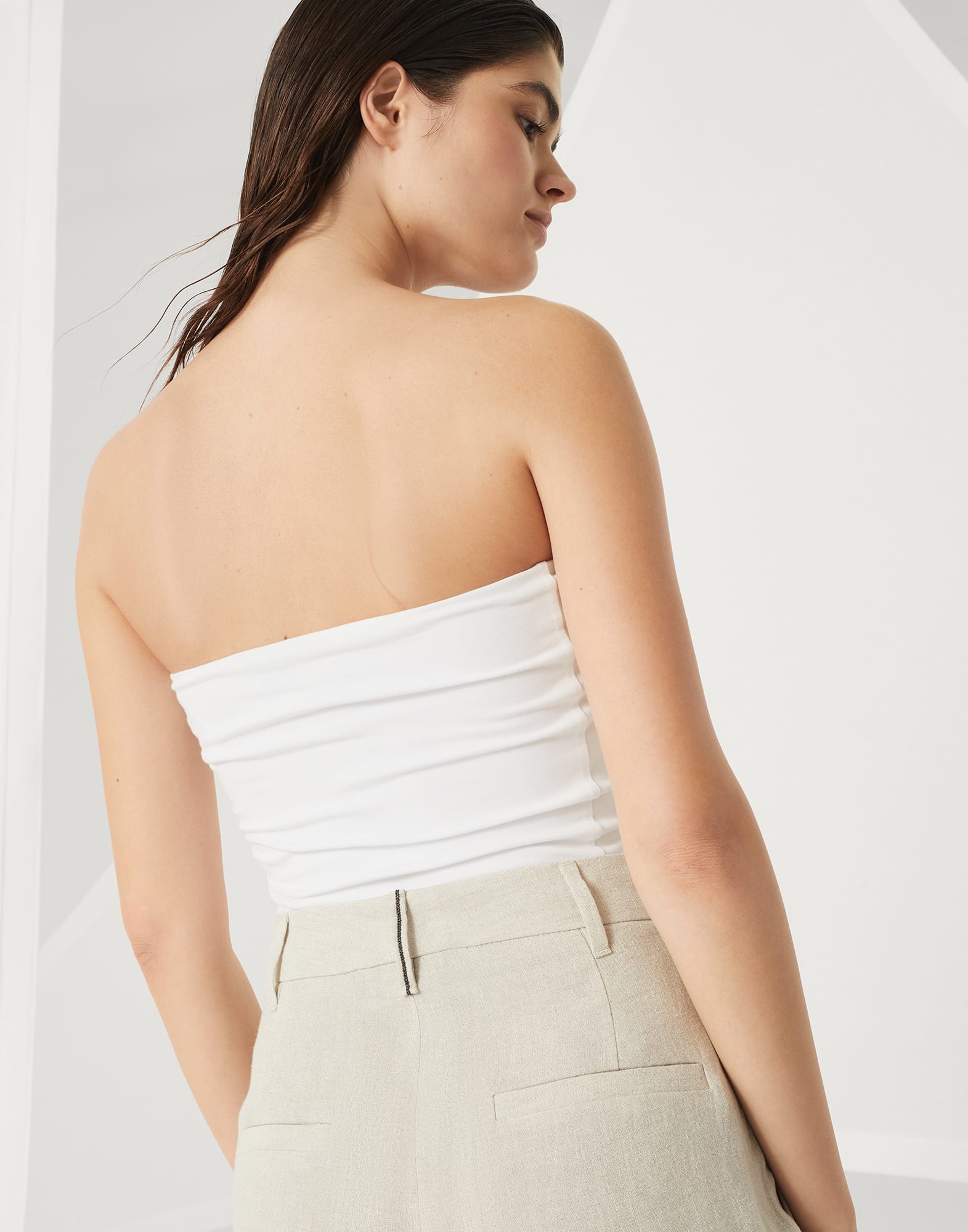 Linen sparkling canvas slouchy trousers with monili - 3