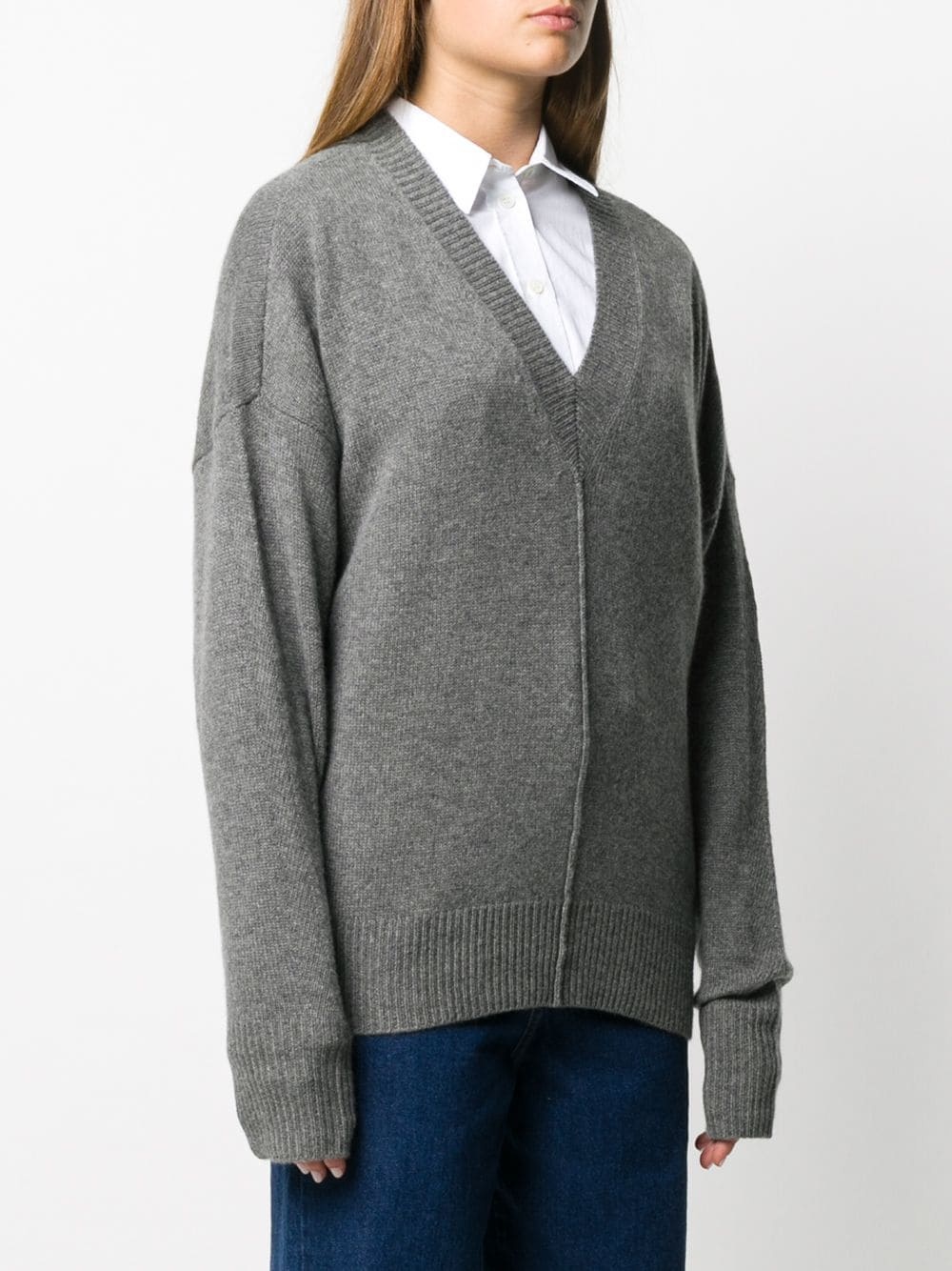 seam detail V-neck jumper - 3