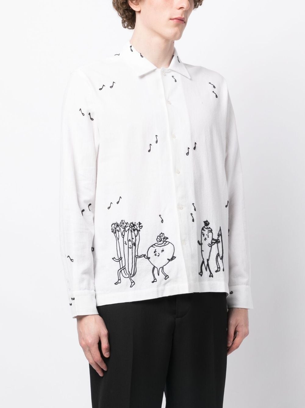 bead-embellished illustration-print shirt - 3