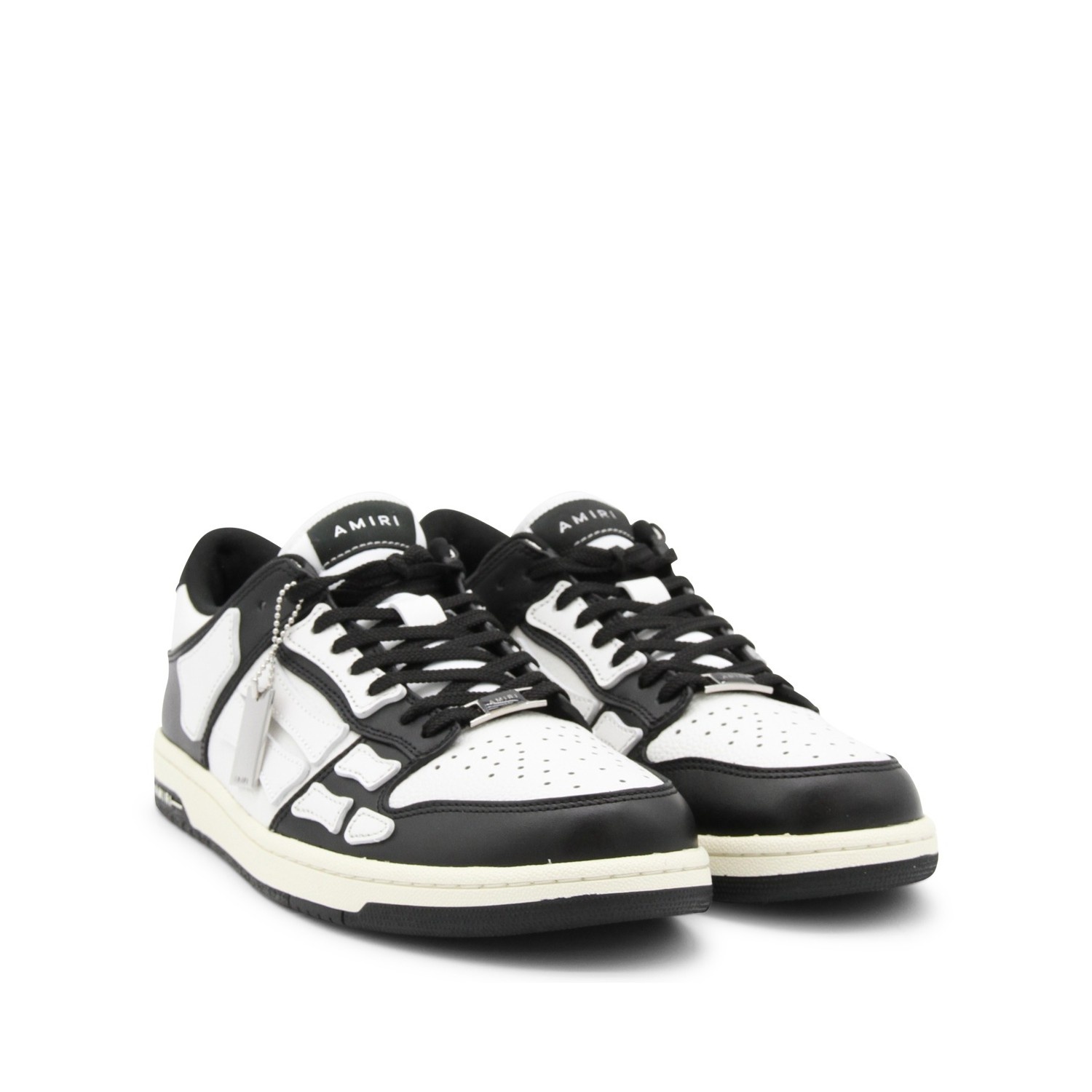 BLACK AND WHITE LEATHER SKEL SNEAKERS - 2