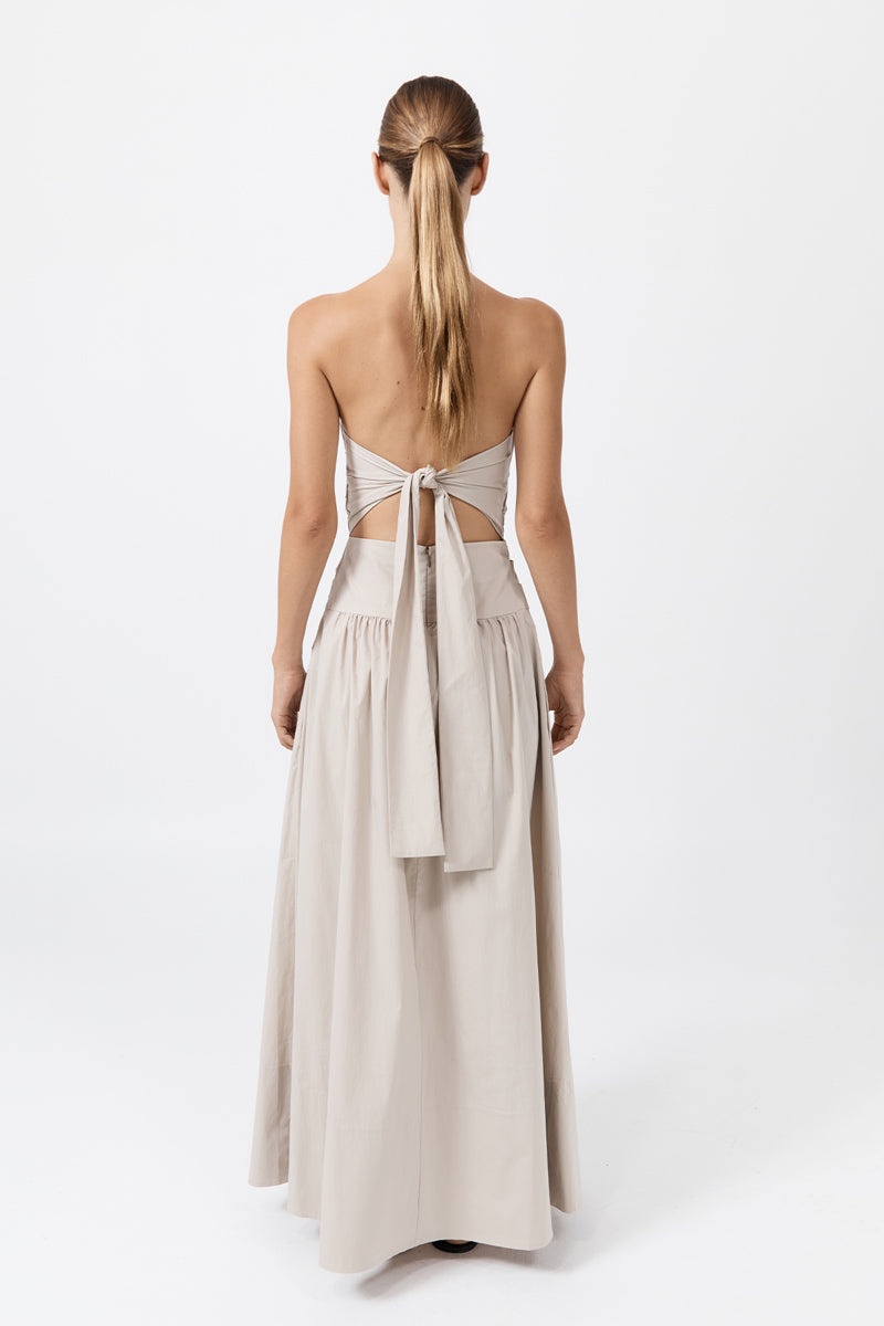 Gathered Strapless Tie Back Dress - Creme - 6