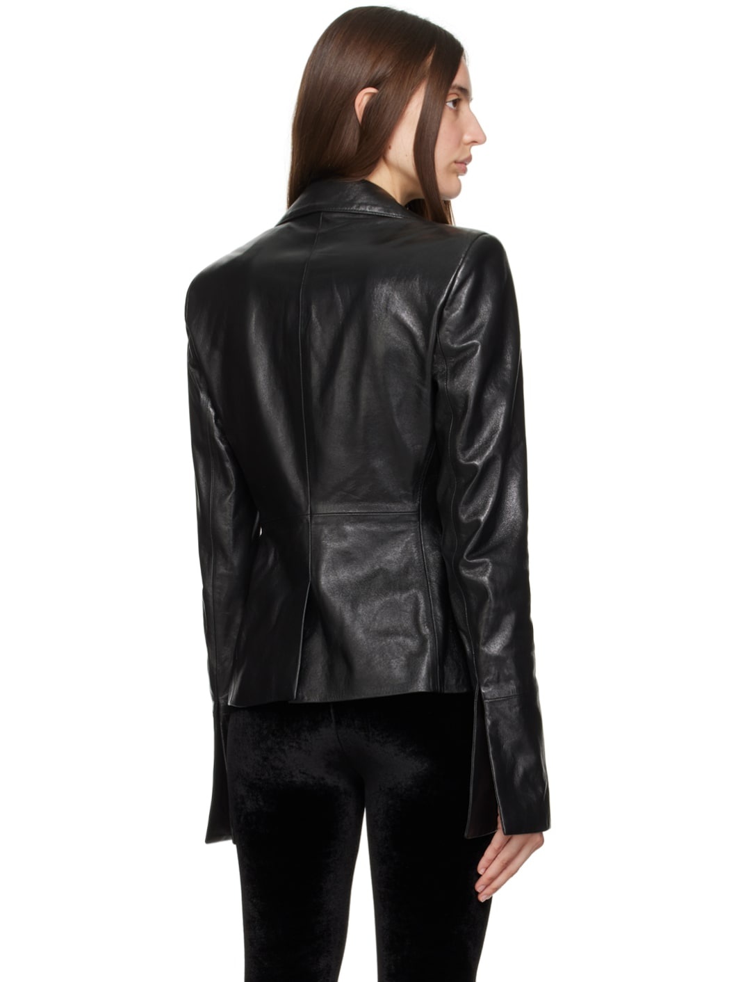 Black Double-Breasted Leather Jacket - 3