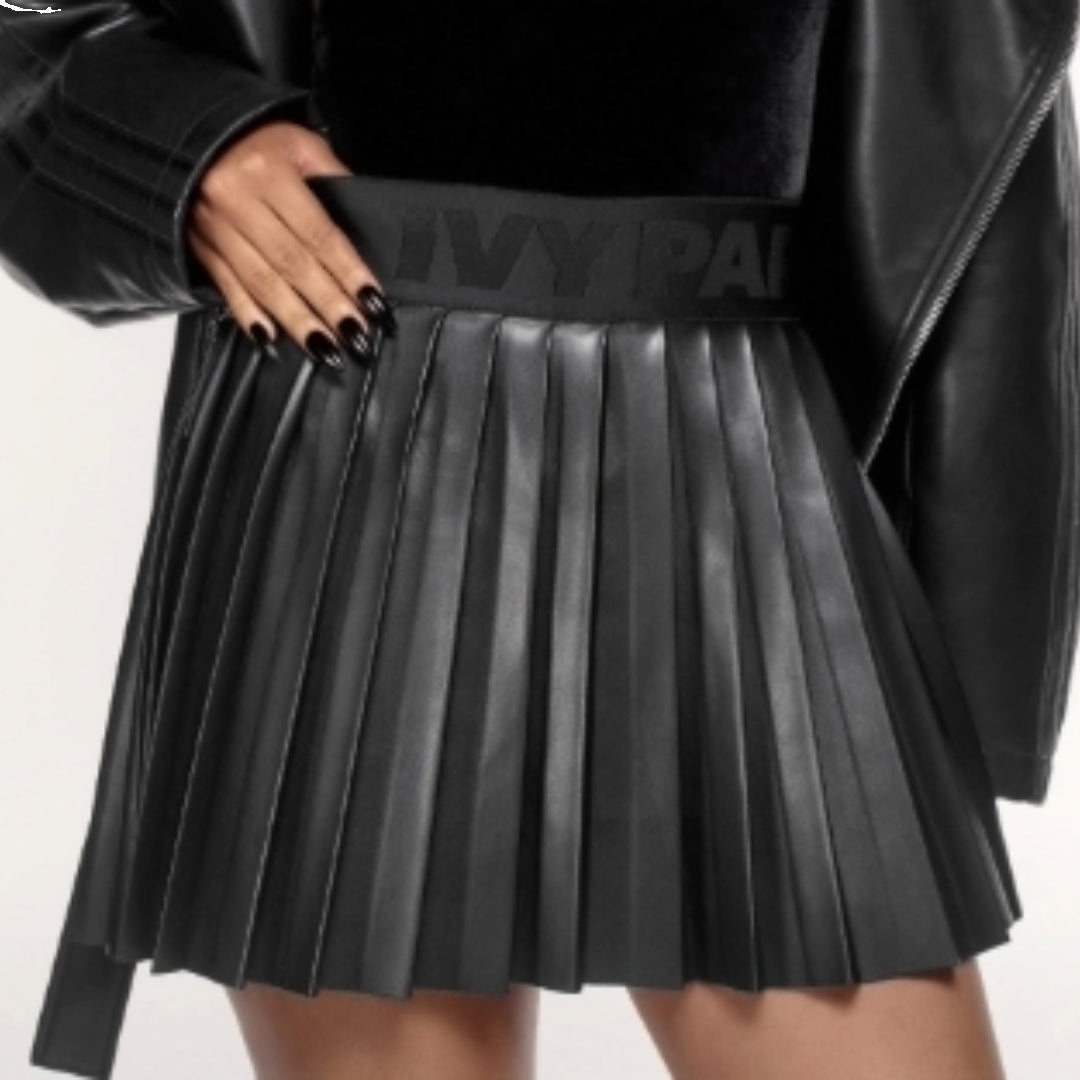 (WMNS) adidas originals x IVY PARK Leather Pleated Mini Skirt 'Black' IN8667 - 3