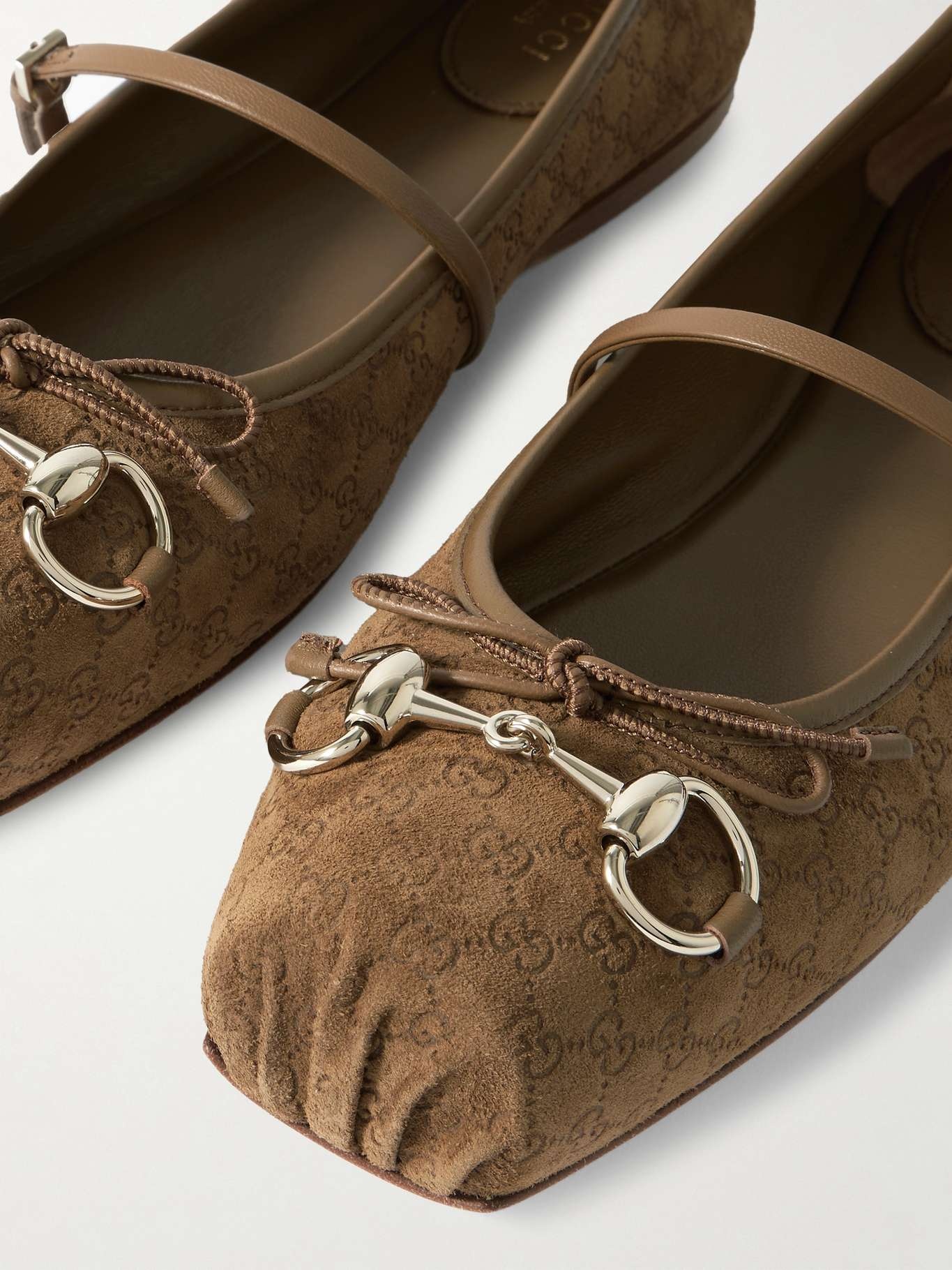 GUCCI Horsebit-detailed suede ballet flats Brown