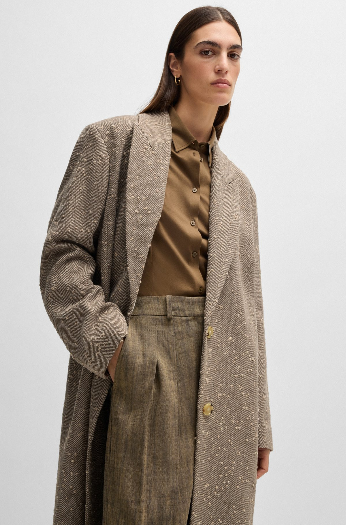 HERRINGBONE-TWEED COAT WITH CONCEALED CLOSURE IN WOOL - 6
