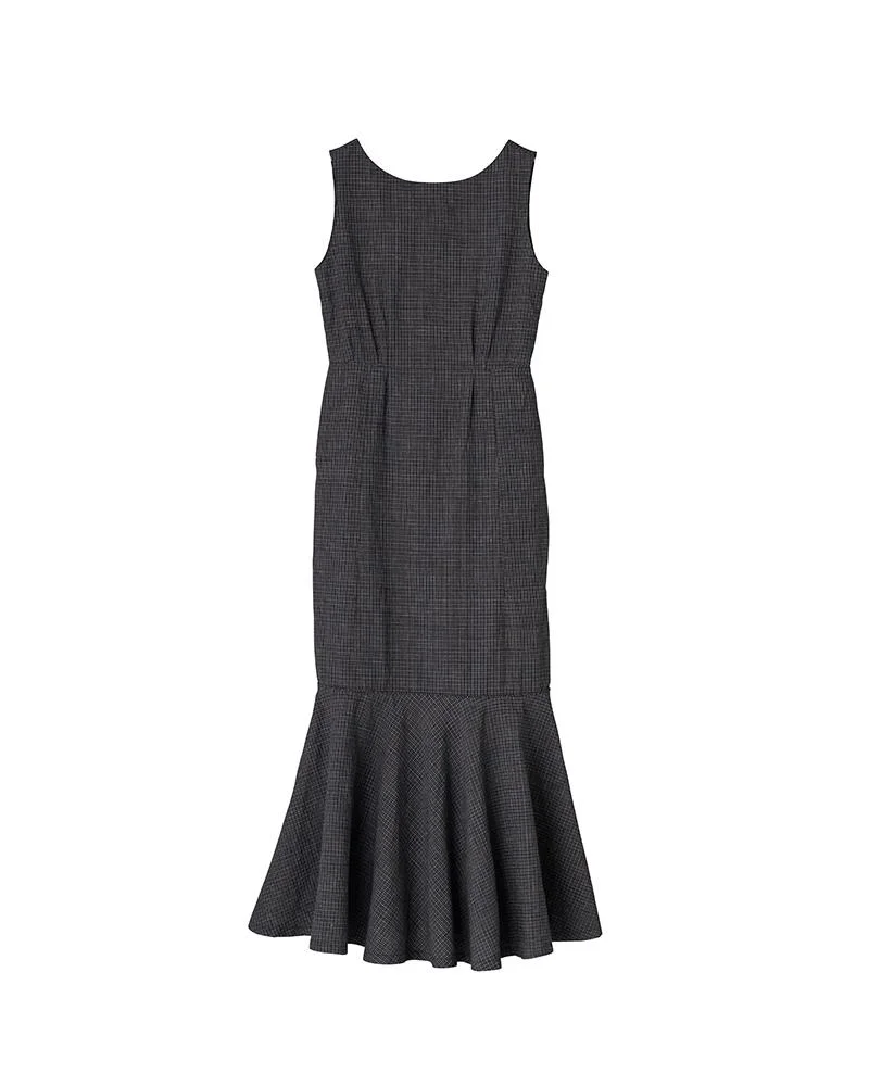 ATHENA DRESS SANTOME CHECK W NAVY - 1
