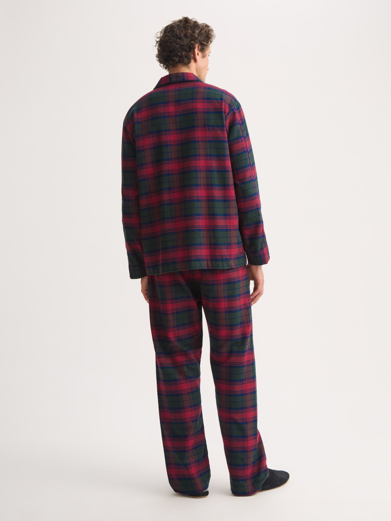 Men's Classic Fit Pajamas Kelburn Brushed Cotton Burgundy Red & Green Check 4