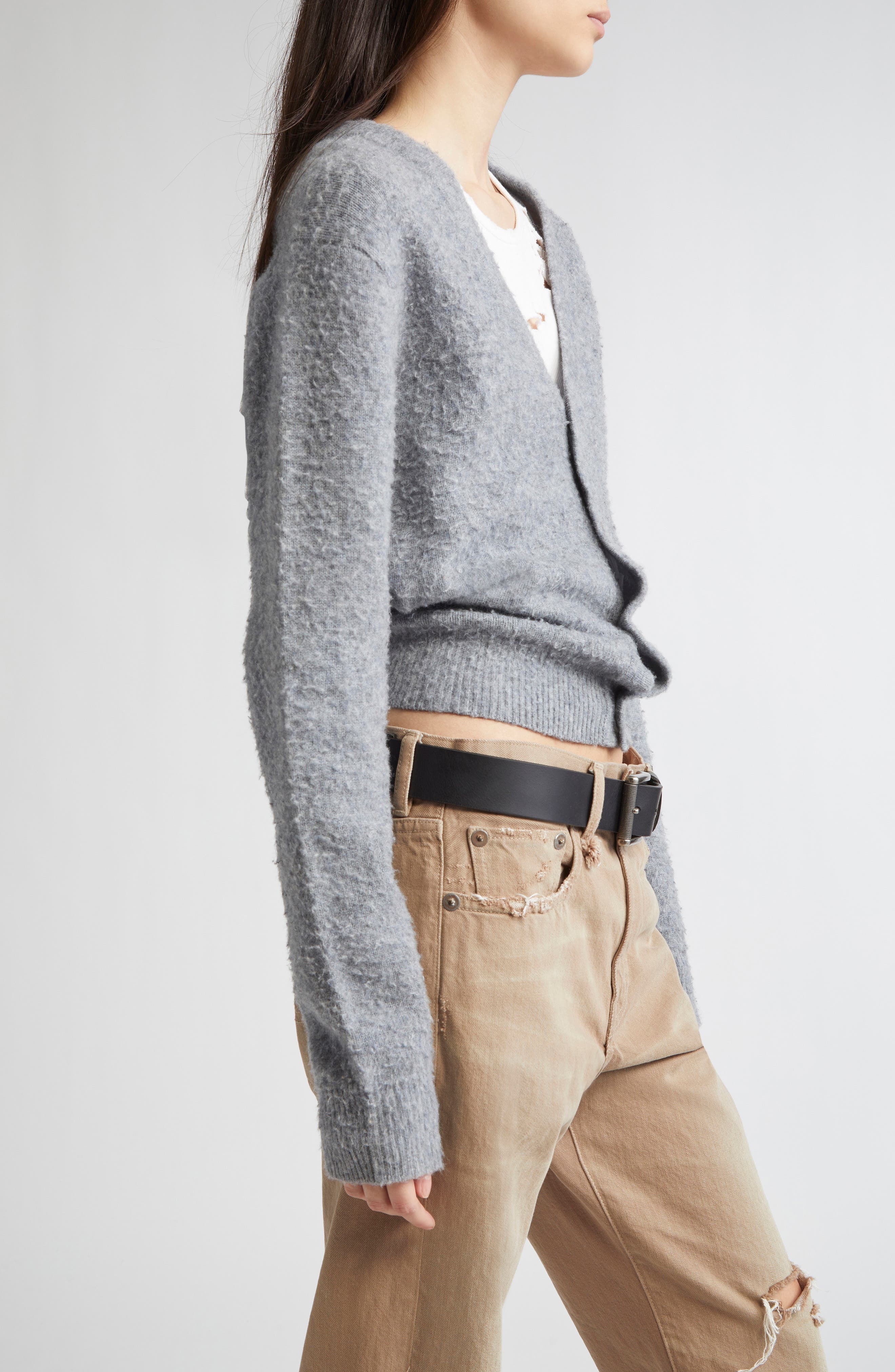 R13 Split Hem Wool & Cashmere Cardigan in Light Heather Grey at Nordstrom - 4