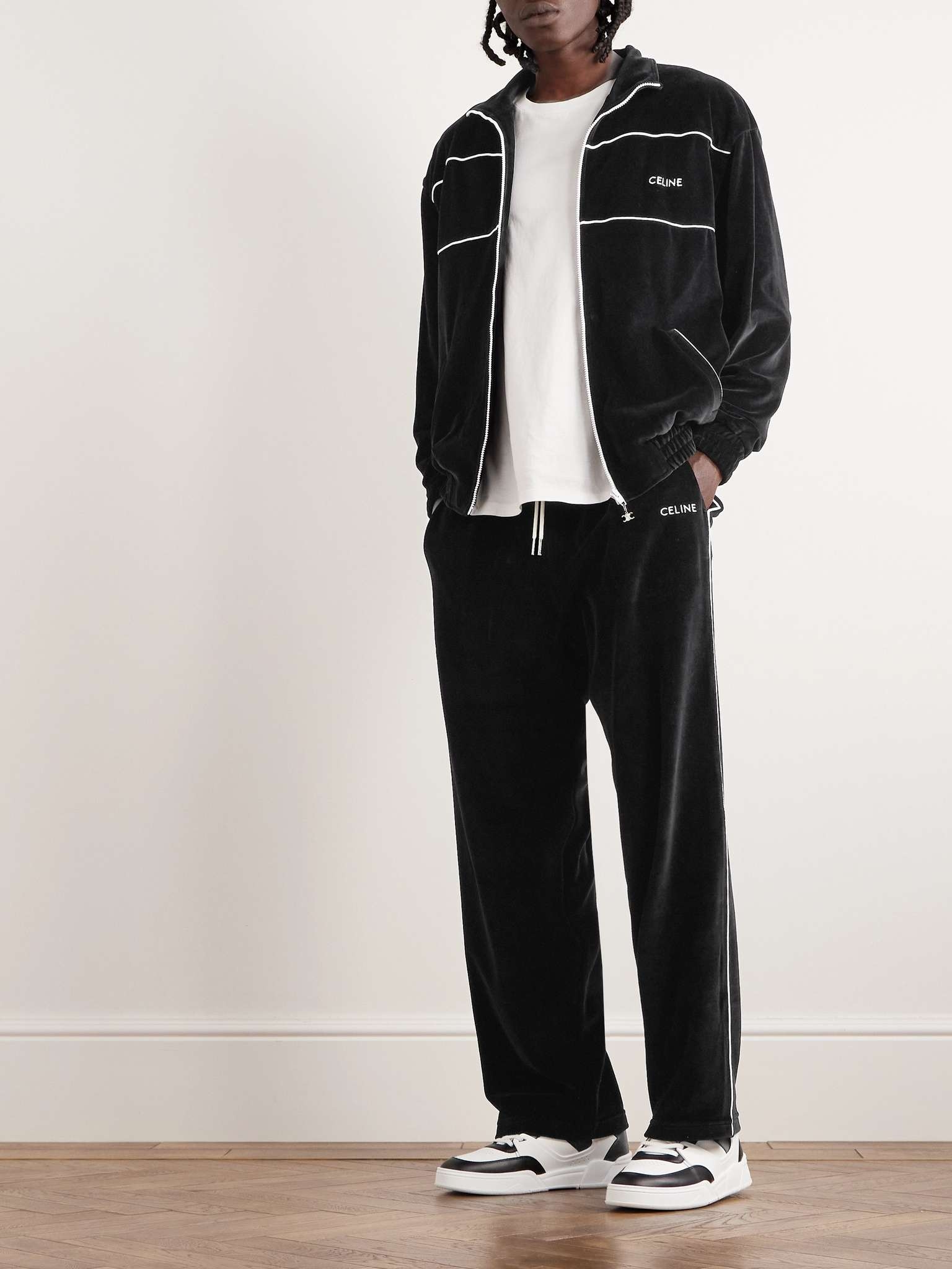 CELINE Logo-Embroidered Cotton-Blend Velour Track Jacket