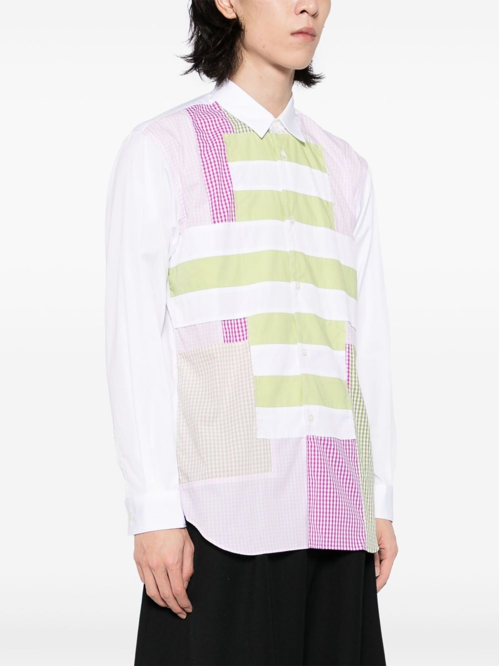 striped and gingham patchwork shirt - 3