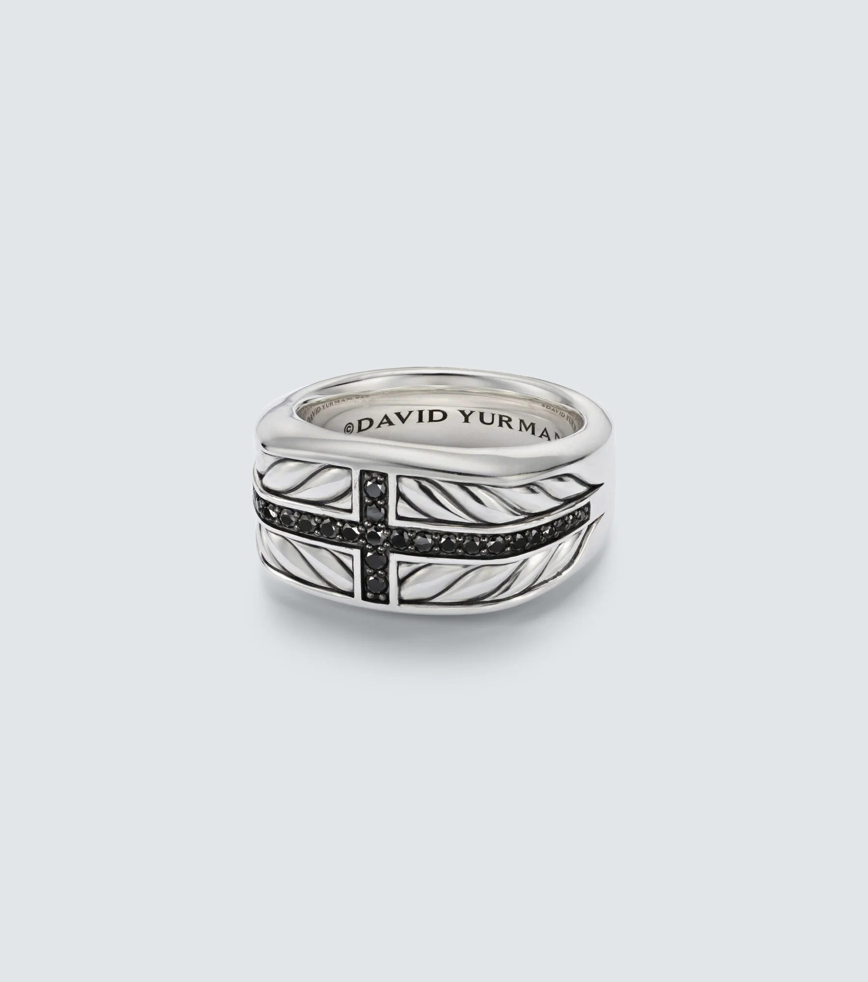 Chevron sterling silver ring with diamonds - 1