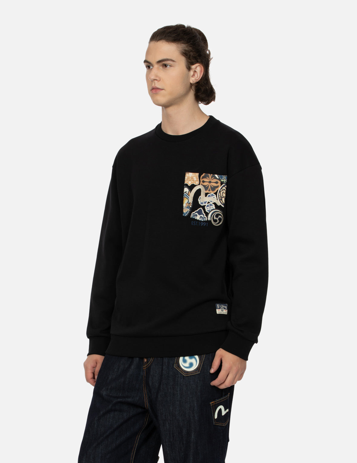 SEAGULL EMBROIDERY WITH KAMON PRINT POCKET RELAX FIT SWEATSHIRT - 7