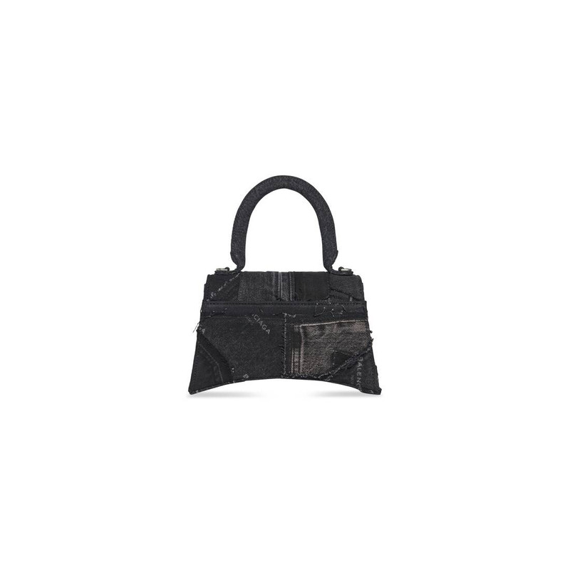 Women's Hourglass Small Handbag In Denim in Black Faded 4