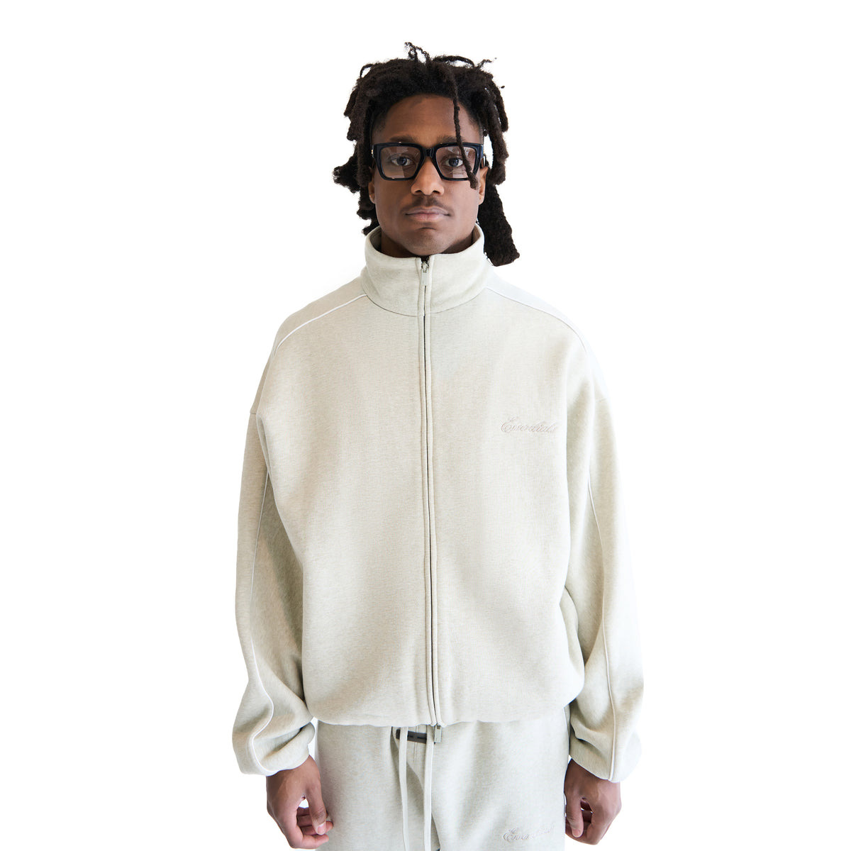 MODERN FIT FLEECE TRACK JACKET (HEATHER STONE/CLOUD WHITE) - 2