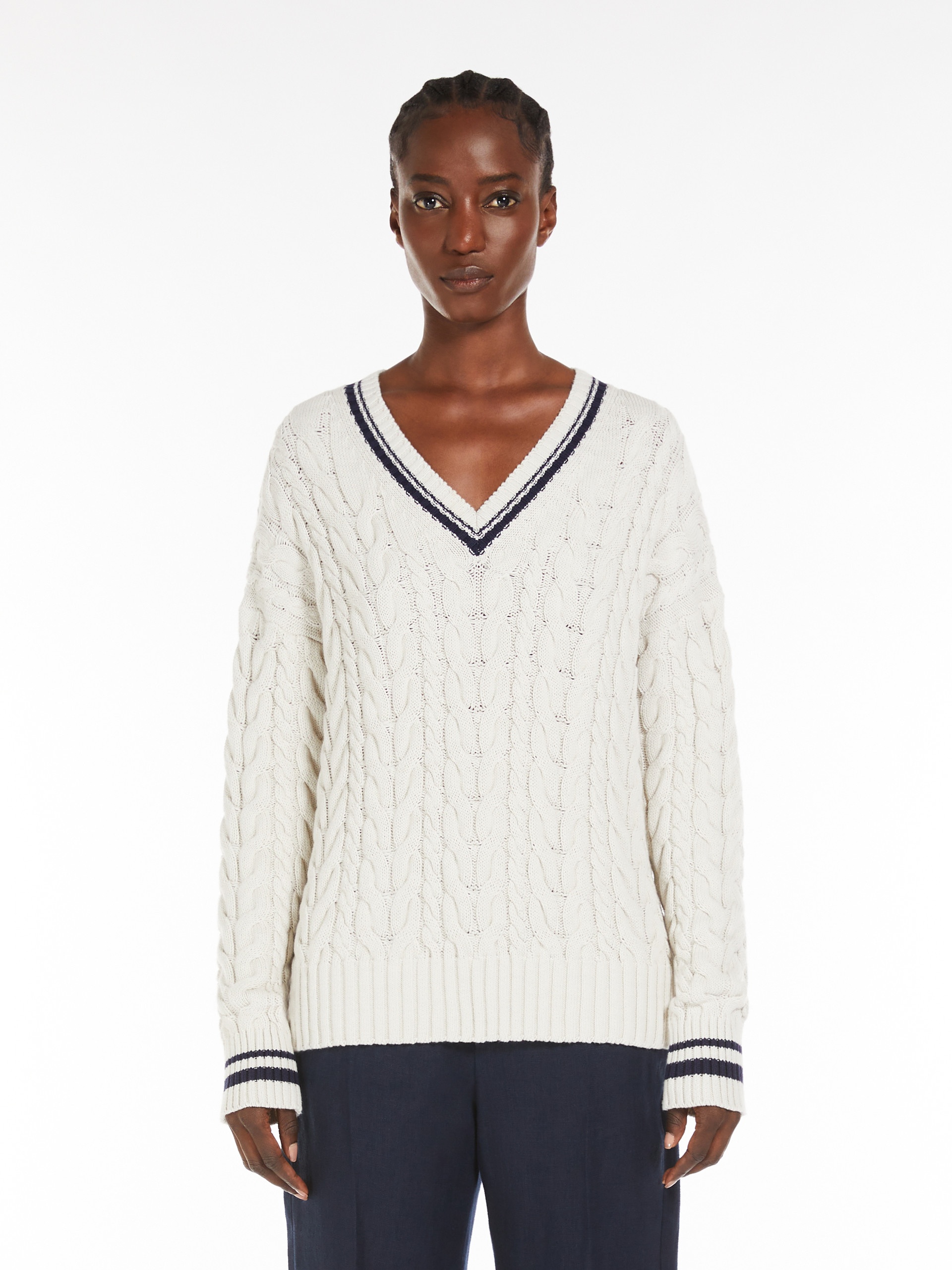 GEMMA Jacquard cotton V-neck sweater - 3