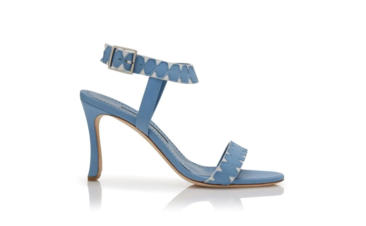 Light Blue Nappa Leather Ankle Strap Sandals - 1