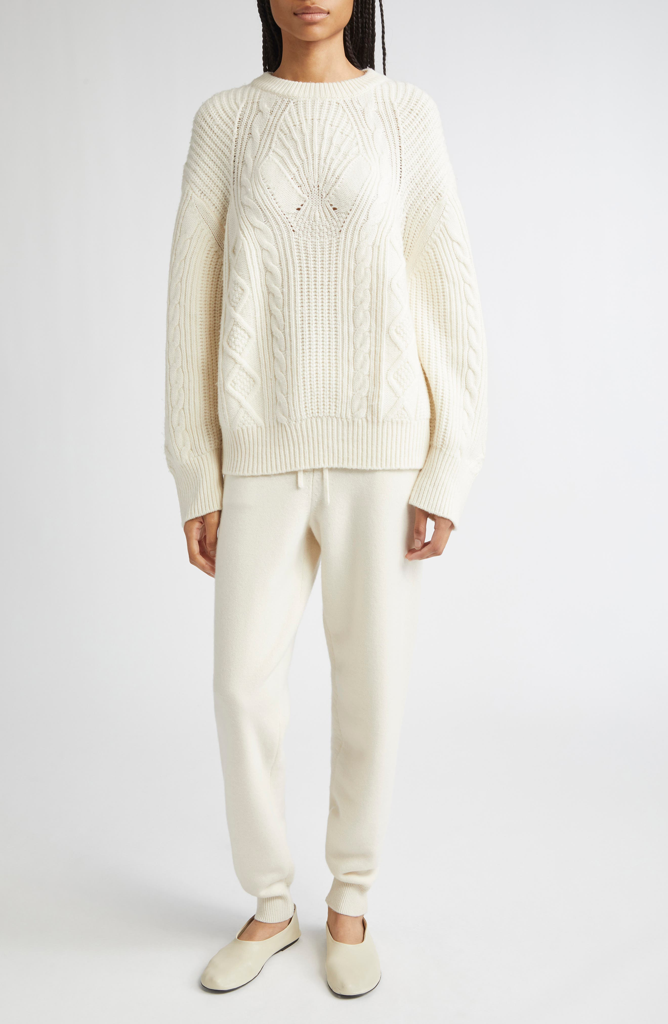LOULOU DE SAISON Silva Wool & Cashmere Cable Knit Sweater in Ivory at Nordstrom - 2