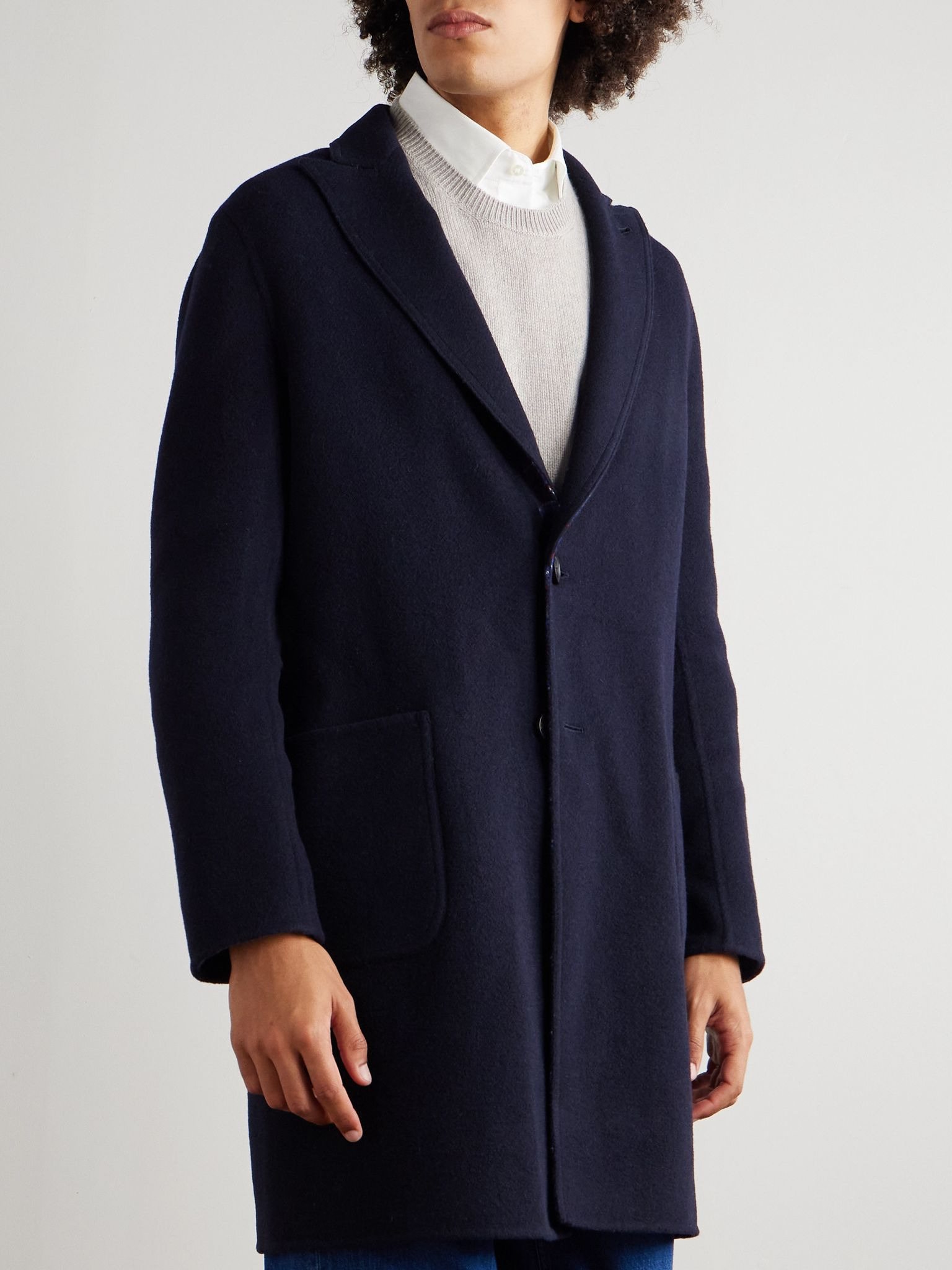 Reversible Wool-Blend Felt Coat Navy - 3