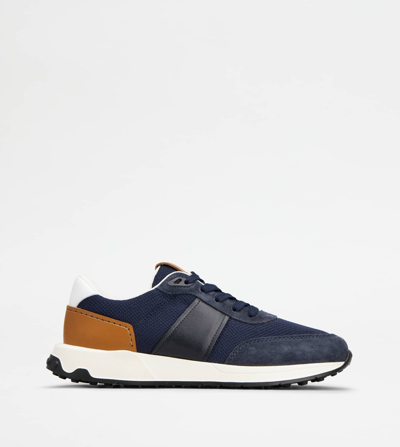 SNEAKERS IN LEATHER AND TECHNICAL FABRIC - WHITE, BLUE, BROWN 1