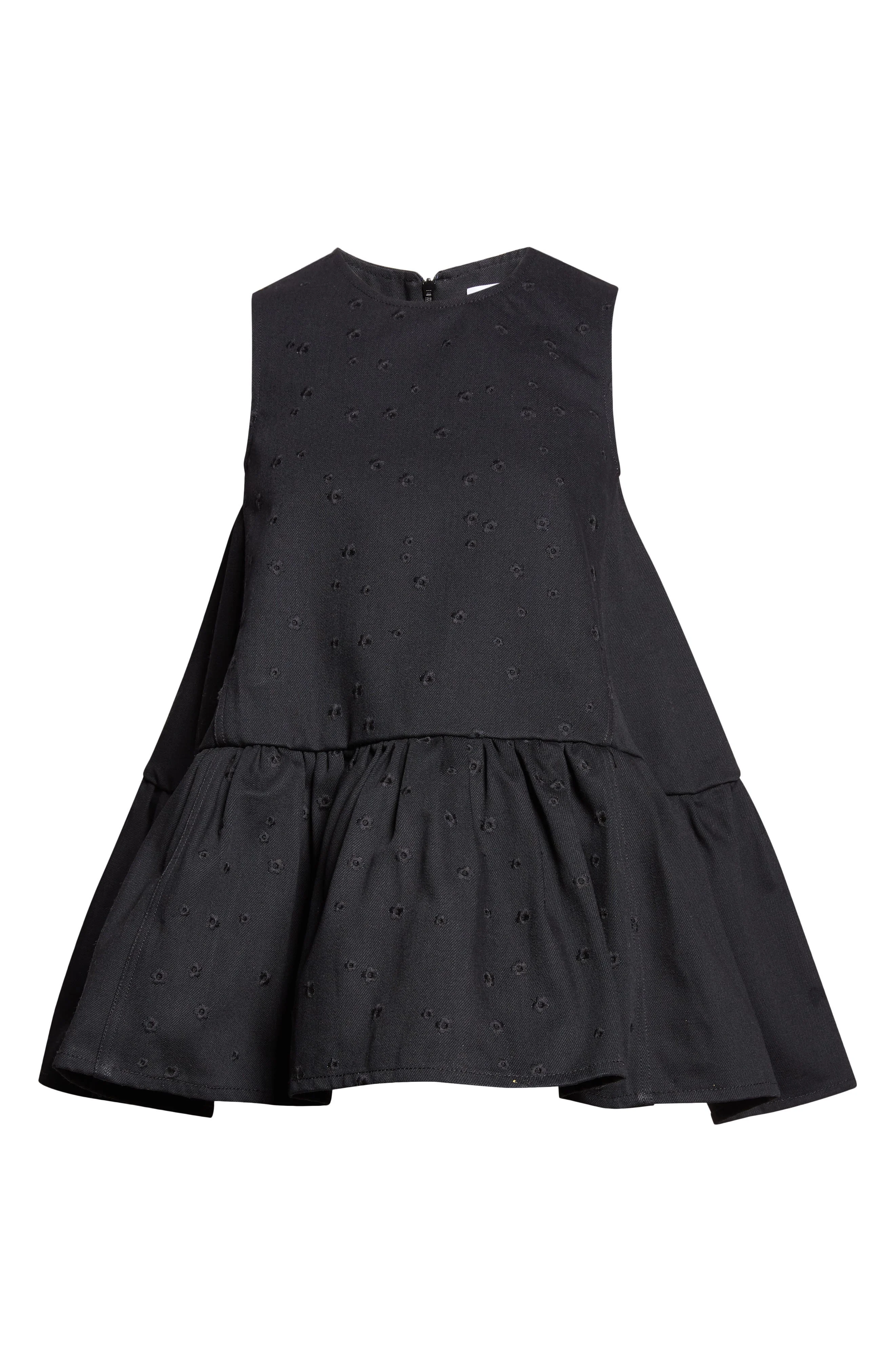 Cecilie Bahnsen Barbara Floral Embroidered Denim Peplum Top in Black at Nordstrom - 1