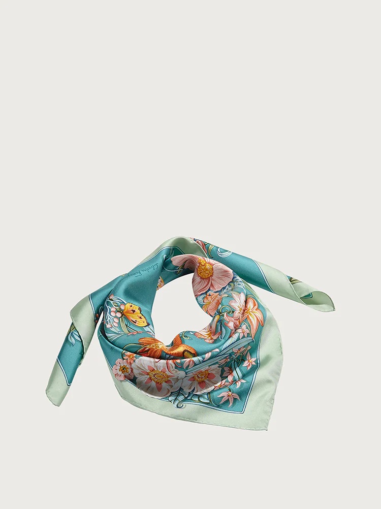 FLOWERS AND LETTERS SILK PRINT FOULARD - 2
