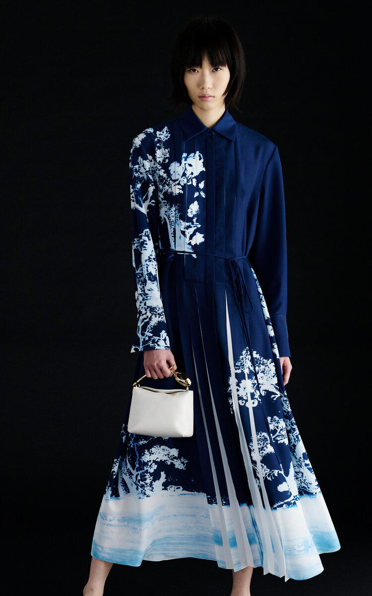 Pleated Georgette Midi Shirt Dress blue - 2