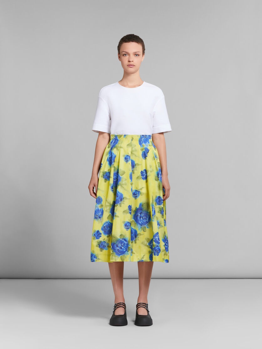 YELLOW TAFFETA HIGH-WAISTED SKIRT WITH IDYLL PRINT - 2