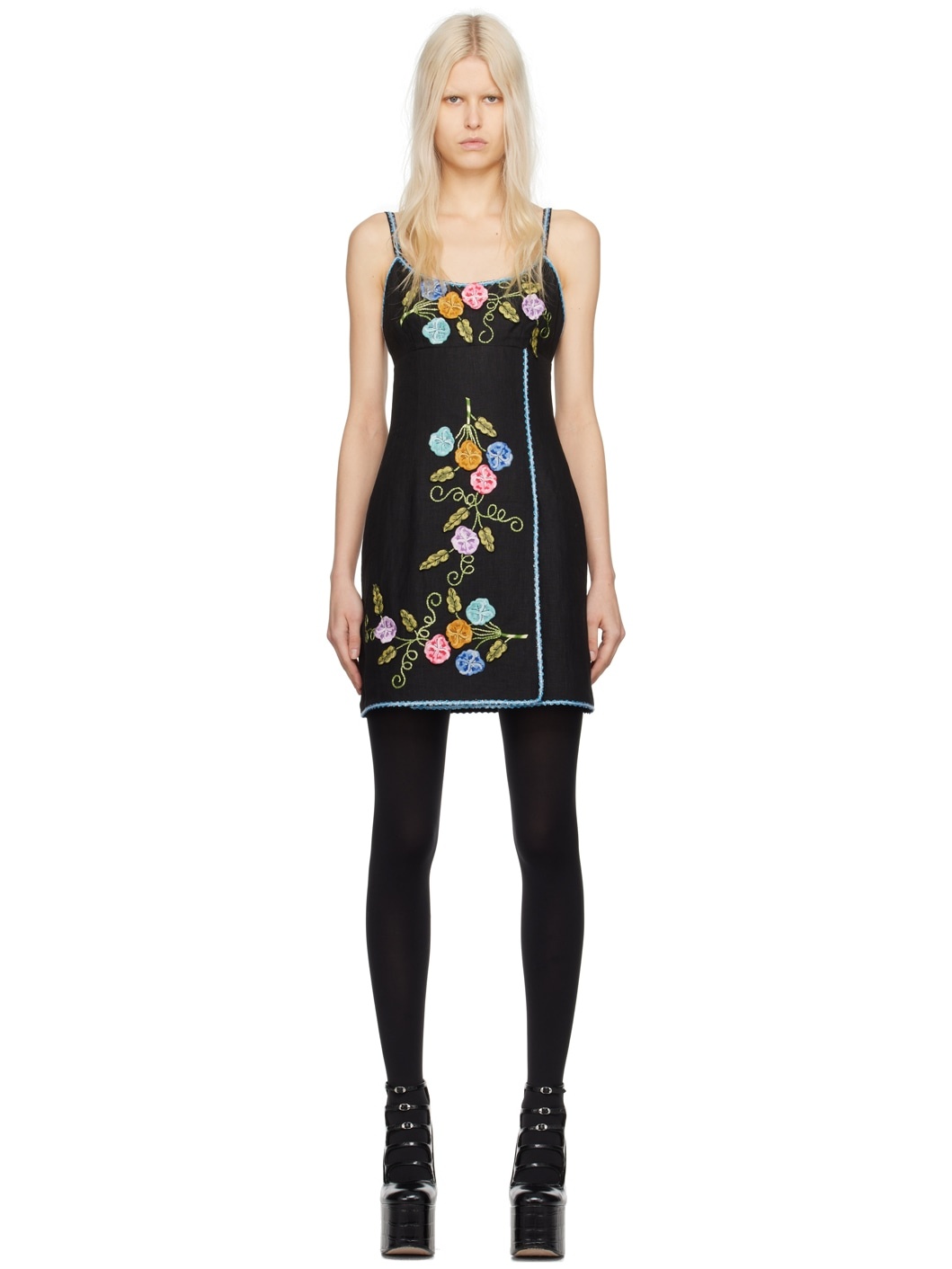 Black 3D Pansy Minidress - 1