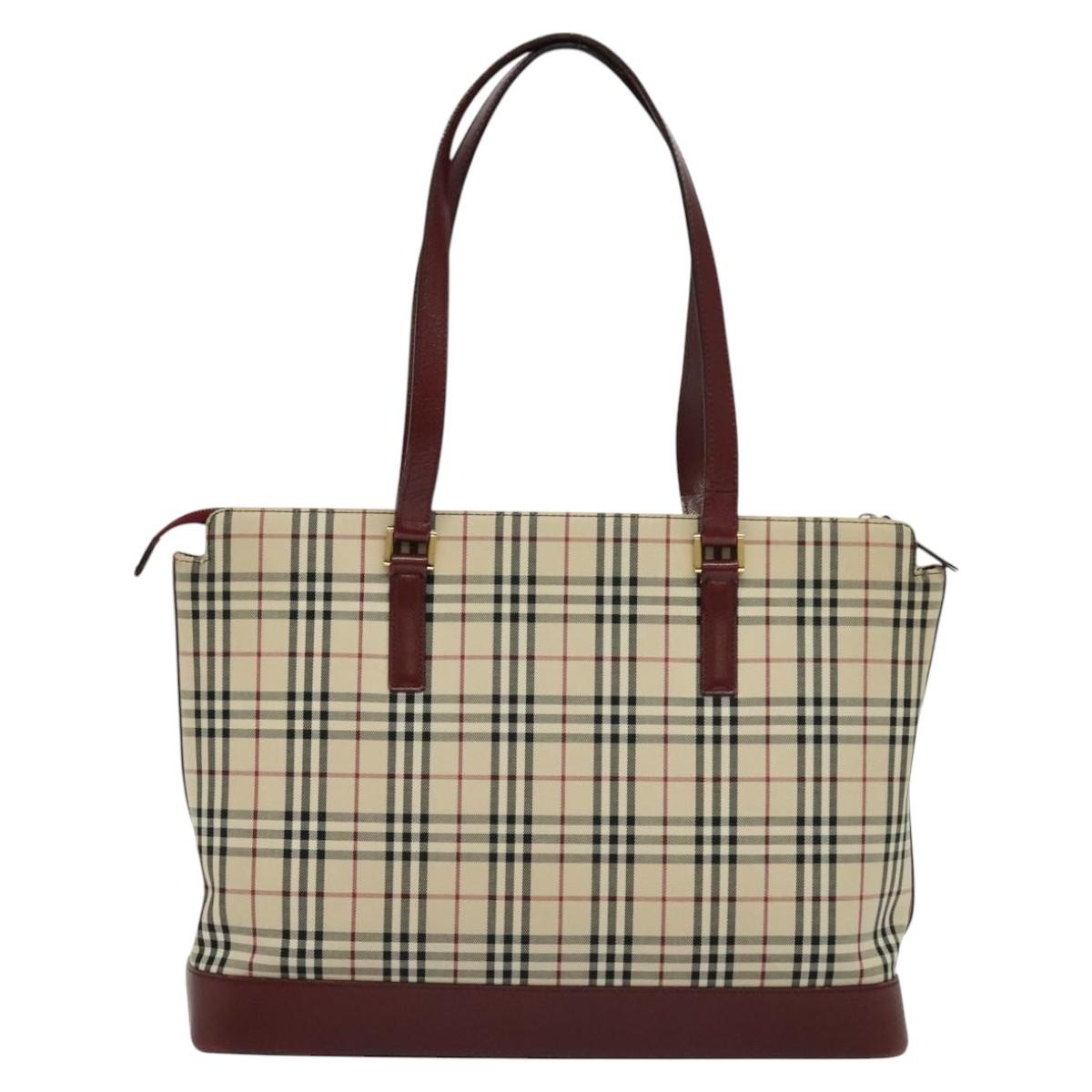 Burberry Nova Check Tote Bag Canvas Leather Beige Red Gold - 3