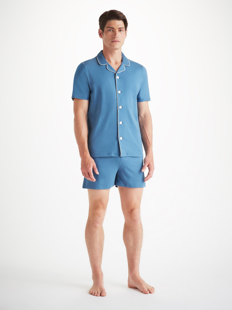 Men's Short Pajamas Basel Micro Modal Stretch Steel Blue 3