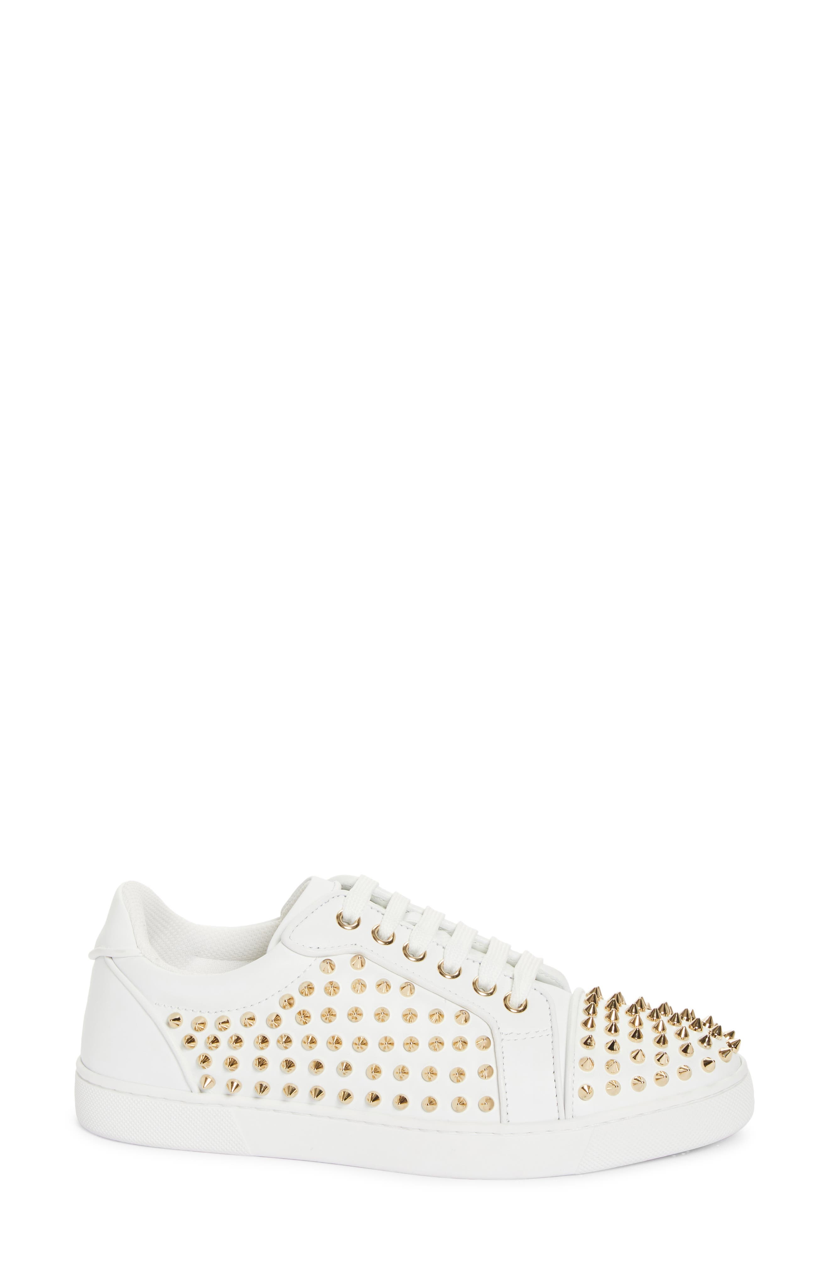 Christian Louboutin Vieira Night Spikes Low Top Sneaker in White/Light Gold at Nordstrom - 3