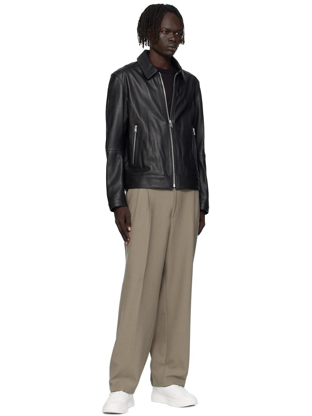Black Regular-Fit Zip Leather Jacket - 4