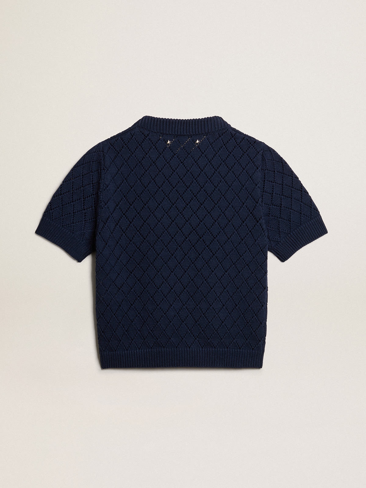 Open-weave knit with midnight blue argyle pattern - 5
