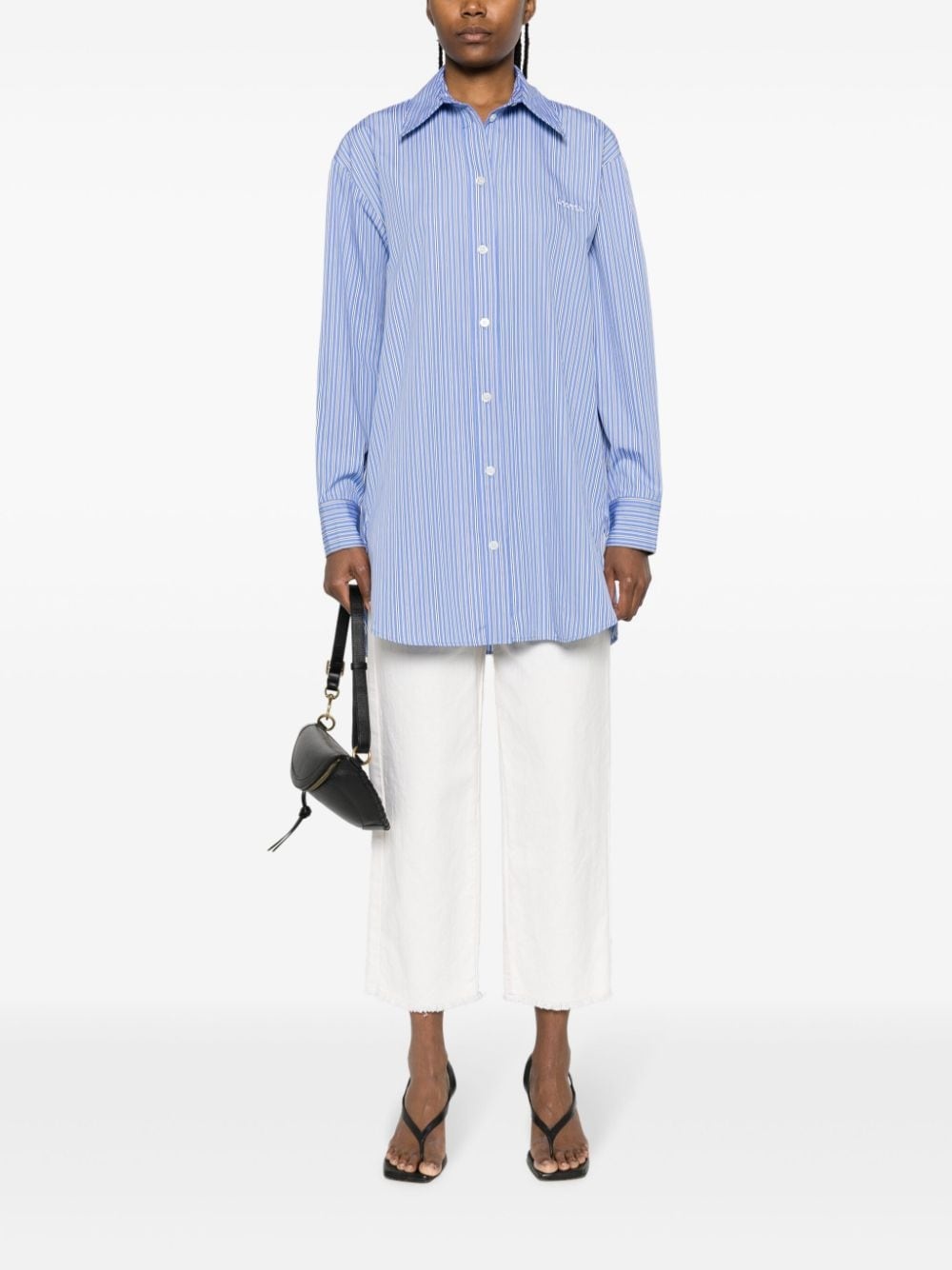 logo-embroidered striped shirt - 2