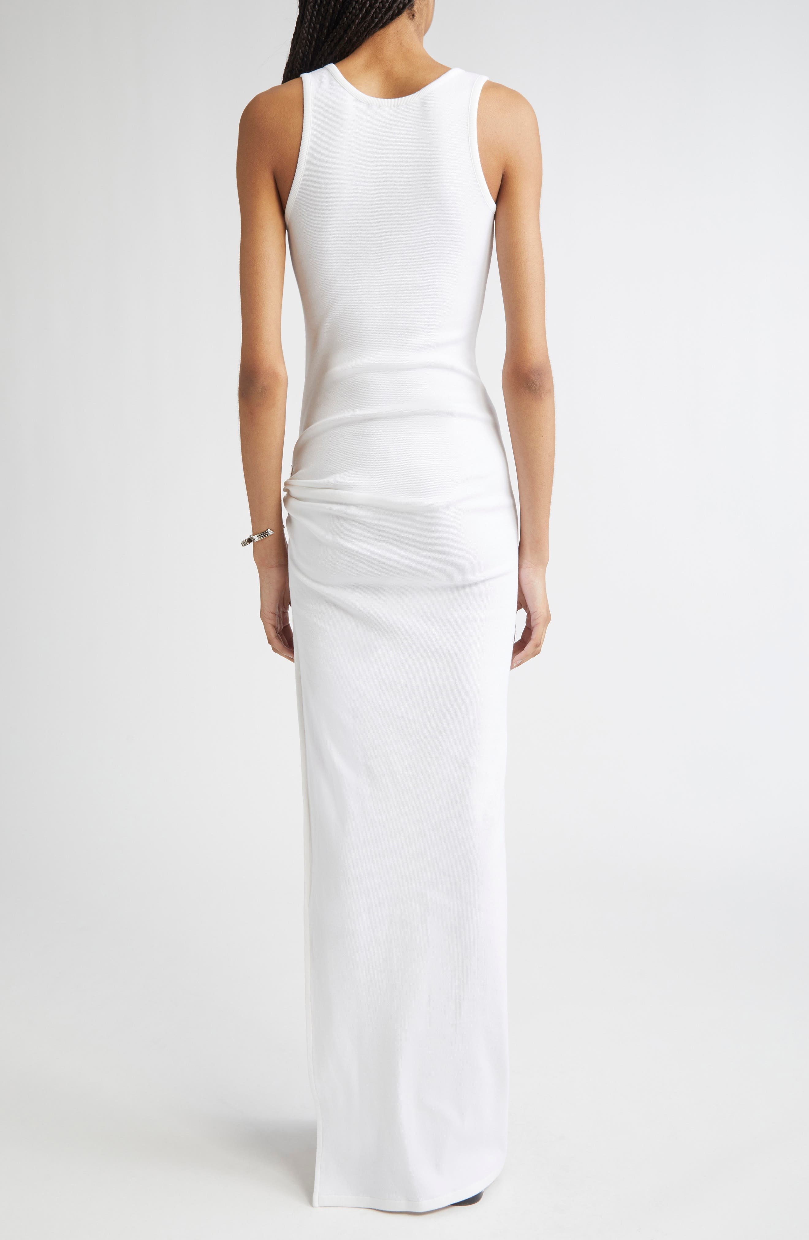 Versace Safety Pin Stretch Cotton Rib Gown in Optical White at Nordstrom - 2