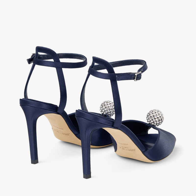 JIMMY CHOO Sacora 85 Marine Satin Sandals with Crystal-Embellished Sphere outlook