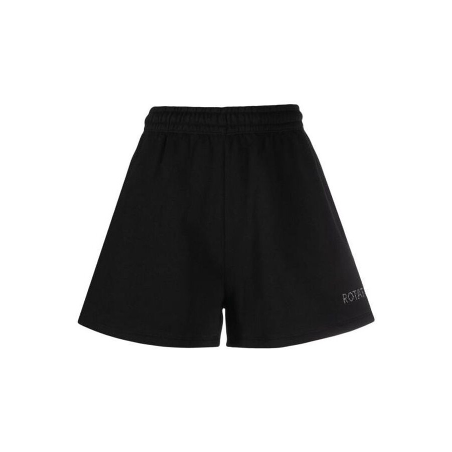 Rotate Ladies Black Logo-Print Elastic-Waist Shorts - 5
