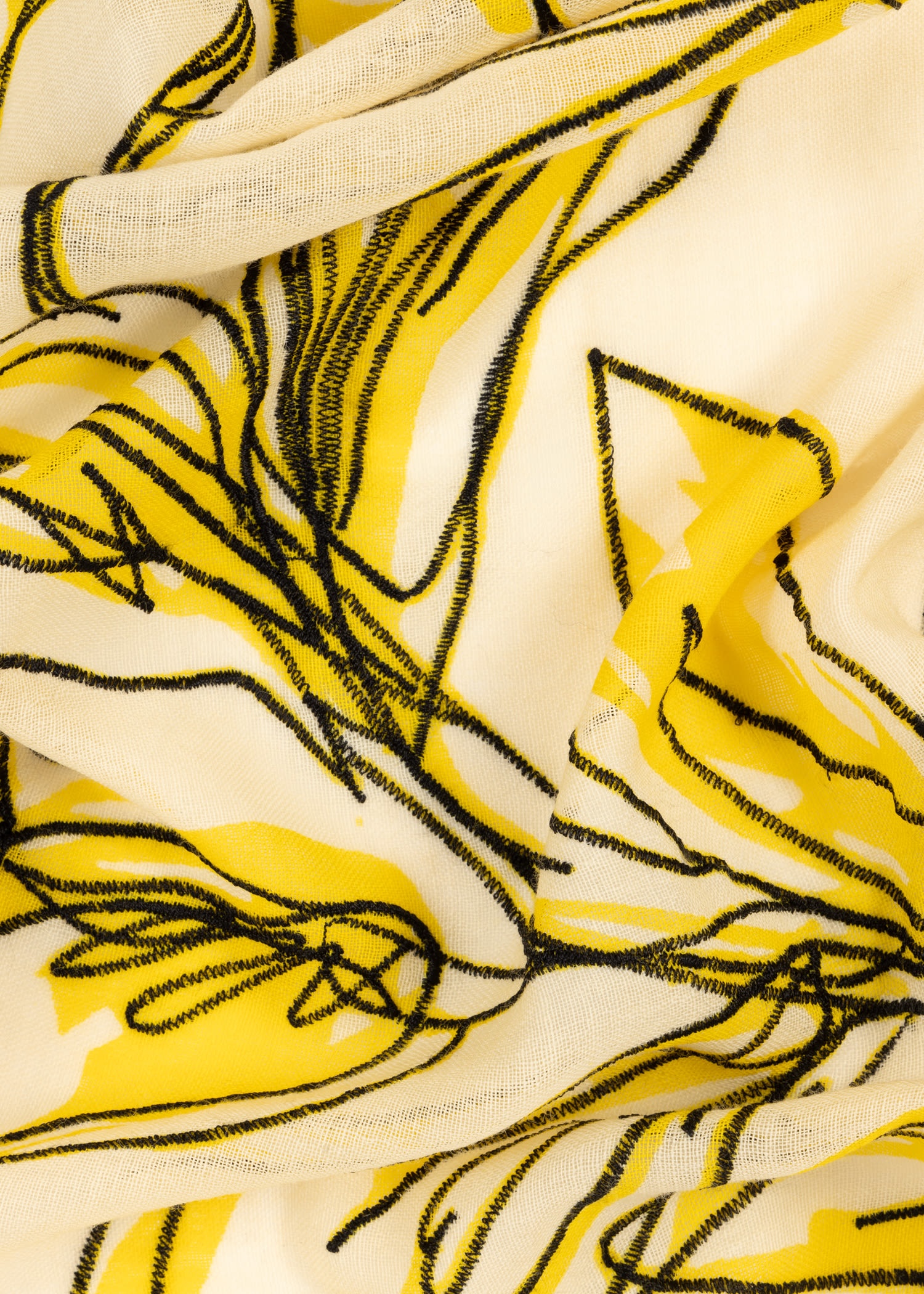 Pale Yellow 'Laurel Leaf' Embroidered Scarf - 4
